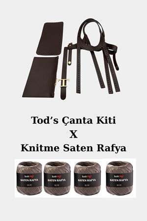 Tods Model Acı Kahve Örgü Çanta Kiti Saten Rafya İpler Dahil Kit Örgü Kiti