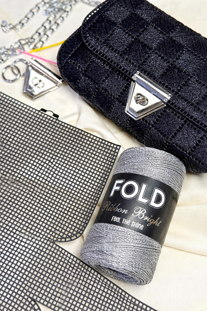 Kanvas Çanta Gümüş Örgü Kiti 45x21cm - Simli Ribbon Bright Plastik Kanvas Çanta Seti Simli İp