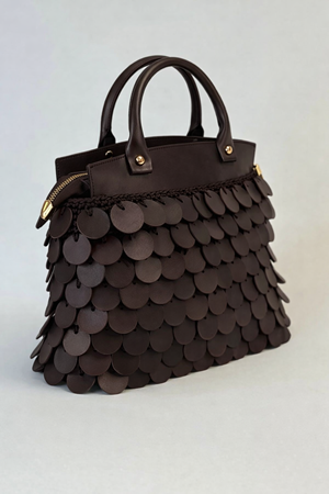 Pullu Çanta Acı Kahve Örgü Kiti Deri Kit Örgü Kiti