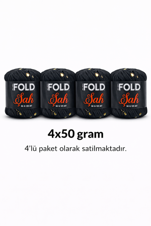 Şah - Siyah-Altın Pullu İp 50 Gr 125 Mt Örgü İpi Hırka,Şal,Çanta İpi 