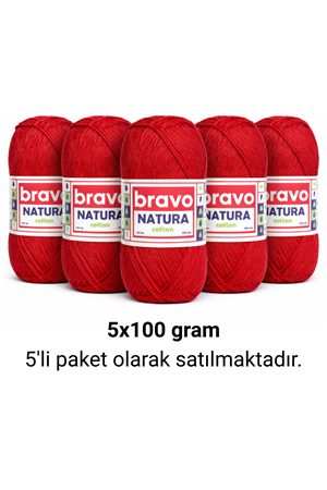 Natura Cotton Kırmızı 401 Pamuk İplik 100gr 200mt Örgü İpi Amigurumi İpi
