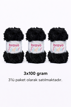 Foxfur Kürk İplik 39 Siyah Örgü İpi 100gr Tüylü İplik