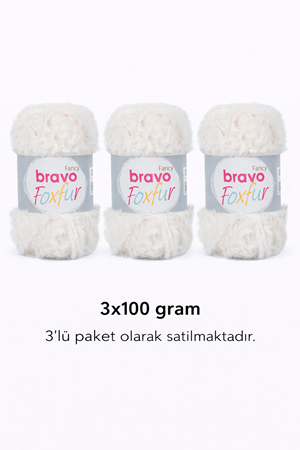Foxfur Kürk İplik 02 Beyaz Örgü İpi 100gr Tüylü İplik