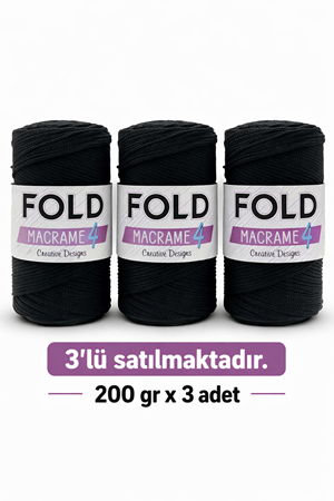 Polyester Makrome No:4  Siyah 3 Adet Polyester Makrome Ipi 2 Mm - 200 gr -230 M Supla Ip Çanta Ipi PAKET