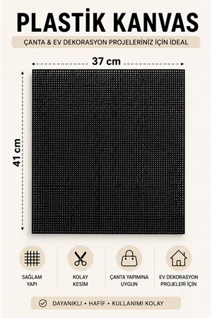 Plastik Kare Çanta Kanvası (41 x 37cm) Siyah