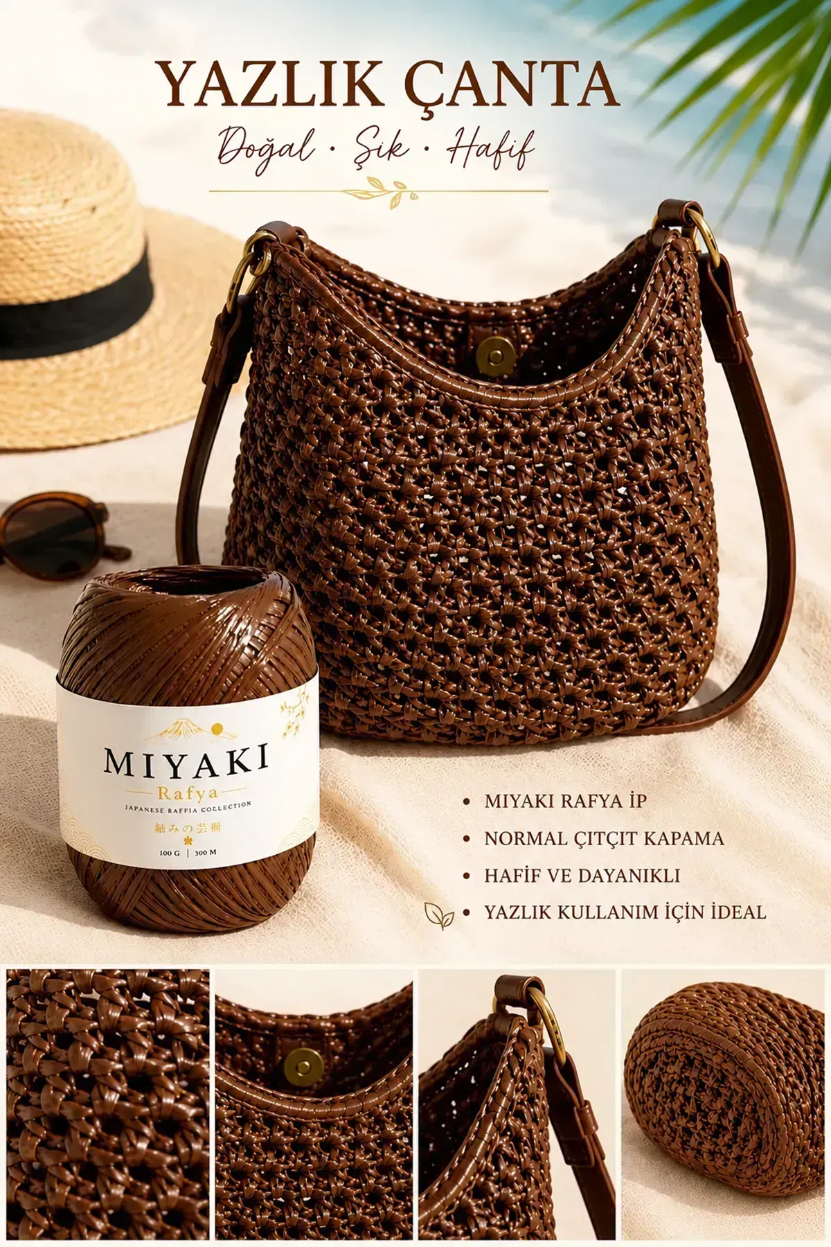 Miyaki Rafya Krem 100 Gr 300 Mt  Örgü İpi Çanta İpi Supla İpi
